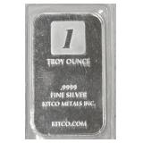 Kitco 1 Troy Oz,.9999 Fine Silver Bar