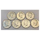 (7)- 1964 US Kennedy Half Dollars. 90% Silver
