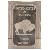 1 Troy Oz Silvertowne Buffalo Bar .999 Fine Silver