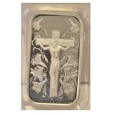 1 Troy oz Silver Jesus On The Cross Art Bar .999