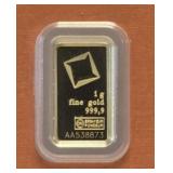 Valcambi Suisse 1 gram 999.9 Fine Gold Bar