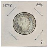 1898 Barber Quarter Dollar 90% Silver
