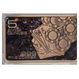 5 AVDP Ounce Copper Bullion Poker Bar