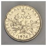 1974 5 Francs Nickel Clad Coin