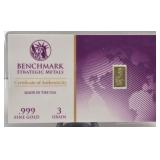 3 Grains .999 24K Gold Bar Benchmark Strategic