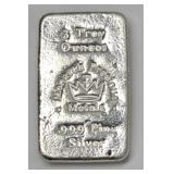3 Troy Oz Monarch Poured Bar .999 Fine Silver