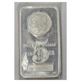 5 Troy Oz Morgan Silver Dollar Bar .999 Fine