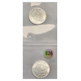 (2) 1/10 Troy oz. Silver Buffalo Rounds .999