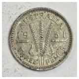 1951 Australian Threepence 50% Silver