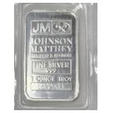 1oz Johnson Matthey Silver Bar .999 Pure Silver