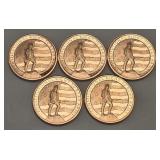 (5)- 1oz.Copper Second Amendment Rounds