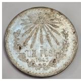 1943 Mexican Silver Peso16.65g .720 Silver