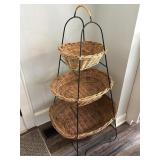 48ï¿½ Wrought Iron and Cane 3 Tiered Stand