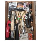 Tray lot containing batteries, skewers, can