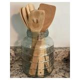 Vintage Barrel Pickle Jar & Wooden Utensils