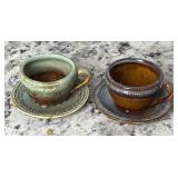 2 Miniature Stoneware Ceramic Teacup/Saucer 3ï¿½