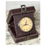 Vintage Leather Case Travel Clock 5 1/2ï¿½ x 5 1/2ï¿½