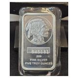 5 Troy Oz .999 Fine Silver Silvertowne Buffalo Bar