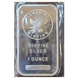 .999 Fine Silver Bar 1 Oz Sunshine Minting