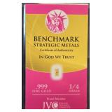 1/4 Grain .999 Fine Gold Bar 24K Benchmark