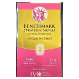 1/4 Grain .999 Fine Gold Bar 24K Benchmark