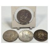 4 Franklin Half Dollars 90% Silver