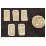(5)- 1 Gram Jesus Bars .999 Fine Silver