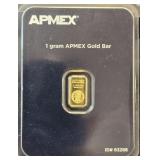 1 Gram Apmex .9999 Fine Gold Bar