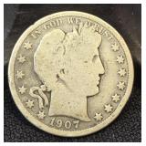 1907 Barber Half Dollar 90% Silver