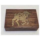 Wooden Trinket Box w/ Brass Inlaid Unicorn