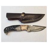 Damascus Style 8" Fixed Blade Knife With Sheath