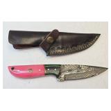 Damascus Style Fixed Blade Knife 4"-Blade