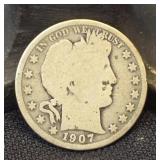 1907 Barber Half Dollar 90% Silver