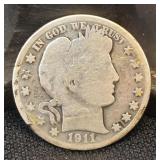 1911 Barber Half Dollar 90% Silver