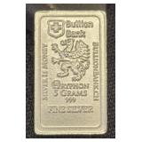 5 Grams .999 Fine Silver Bullion Bank Gryphon Bar