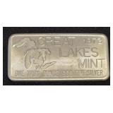 1973 Great Lakes Mint 1 Troy Oz Bar .999 F Silver