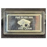 5 Gram Buffalo Bar .999 Fine Silver