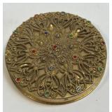Vintage Powder Compact Gold-Tone Floral Design