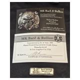 1 Troy Oz Hand Poured Bar .999 Fine Silver MK BarZ