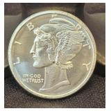 1 Troy Oz .999 Silver Mercury Dime Round