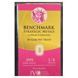 1/4 Grain .999 Fine Gold Bar 24K Benchmark