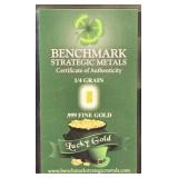 1/4 Grain .999 Fine Gold Bar 24K Benchmark