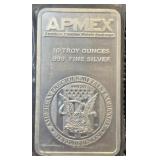 10 Troy Oz  .999 Fine Silver Apmex Bar