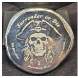 5 Troy oz Hand Poured Silver Pirate Button .999