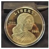 2000 Sacagawea 24K Gold Layered on 4oz. .999