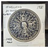 1980 Great Britain 25 Pence Silver Coin .84oz
