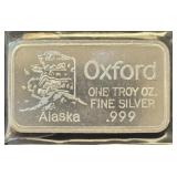 1 Troy Oz .999 Fine Silver Oxford Alaska Bar