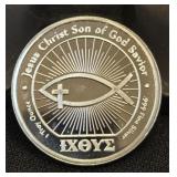 1 Troy Oz Ichthus John 3:16 Round .999 Fine Silver