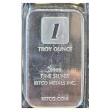 1 Troy Oz .9999 Fine Silver Kitco Bar