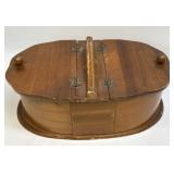 (D) Vintage Wooden Sewing Box Approx 14" As Shown